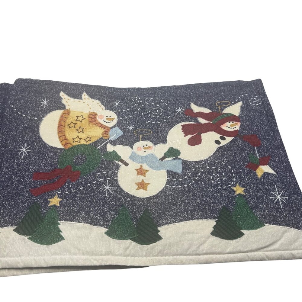 Holiday Snowman Angel Cotton Placemats Set Of 6 Design Cottage 12"x17" Pre-Owned